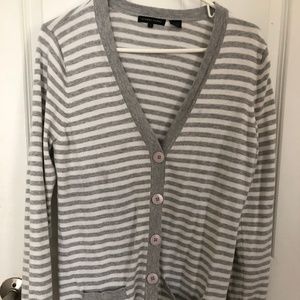 Tunic length gray and white stripped cardigan
